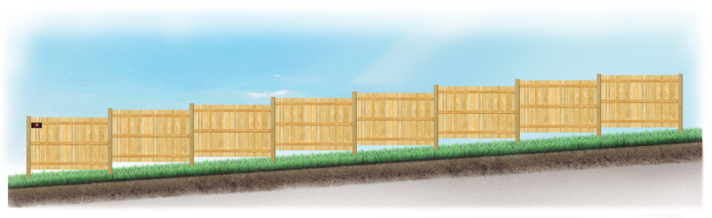 A stepped fence on sloped ground in Wyoming