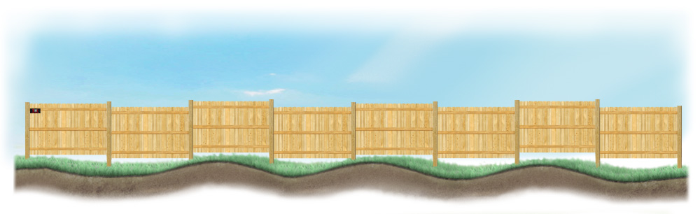 A stepped fence on sloped ground in Wyoming
