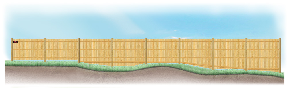 A stepped fence on sloped ground in Wyoming