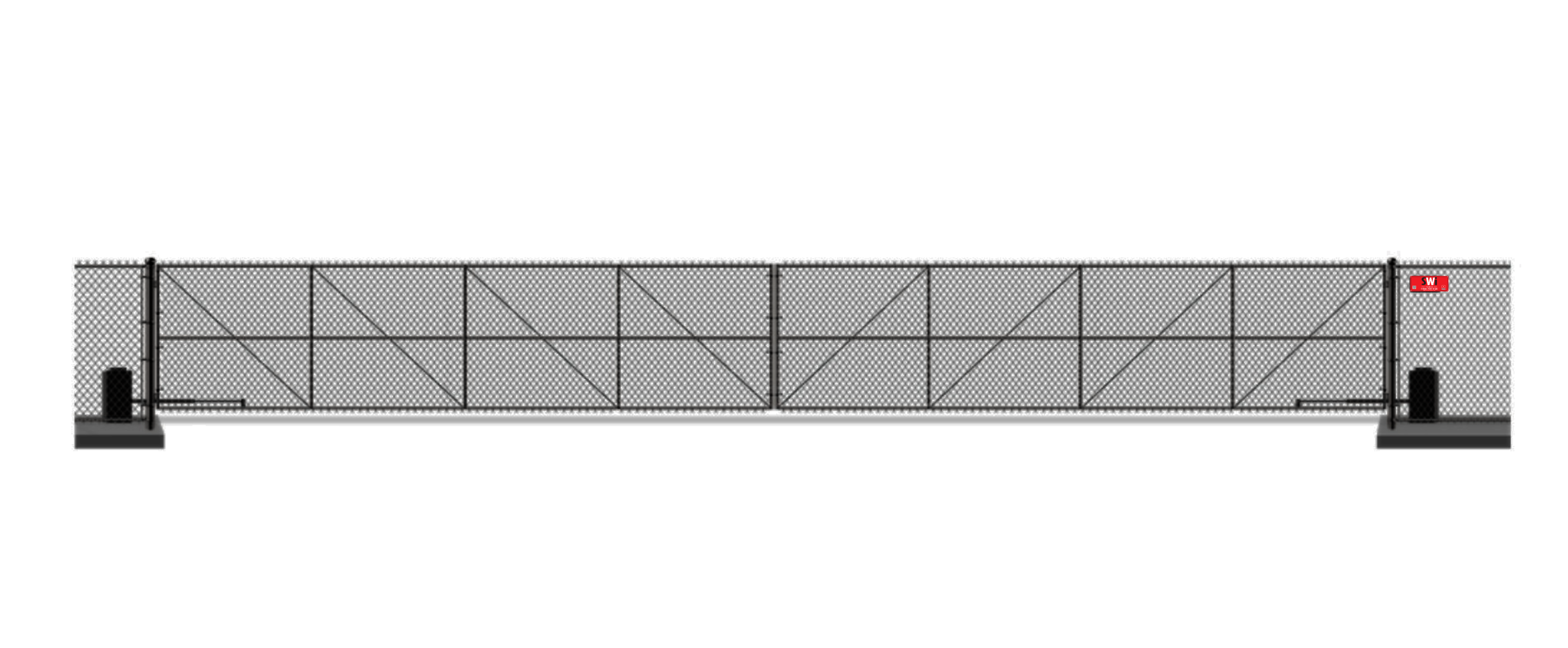 Automated chain link swing gate in closed position