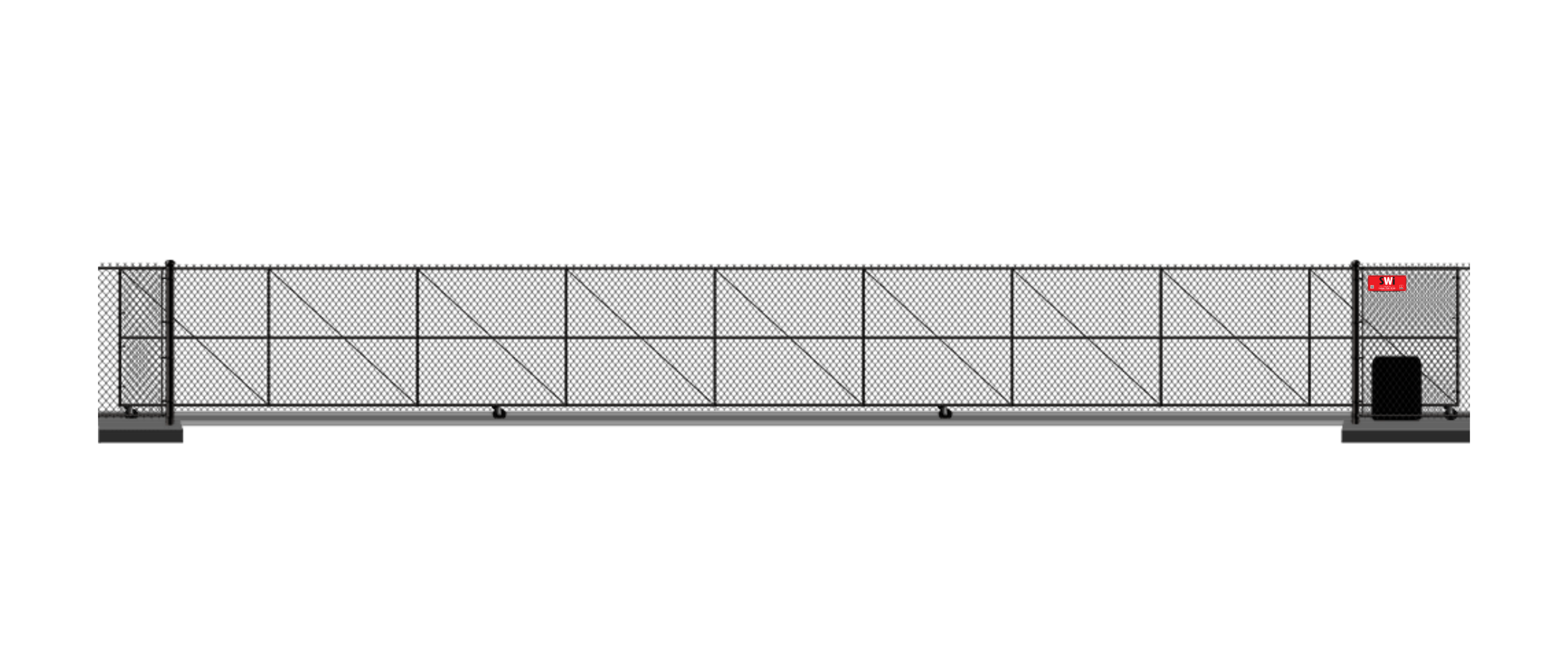Automated chain link V-Track gate in closed position