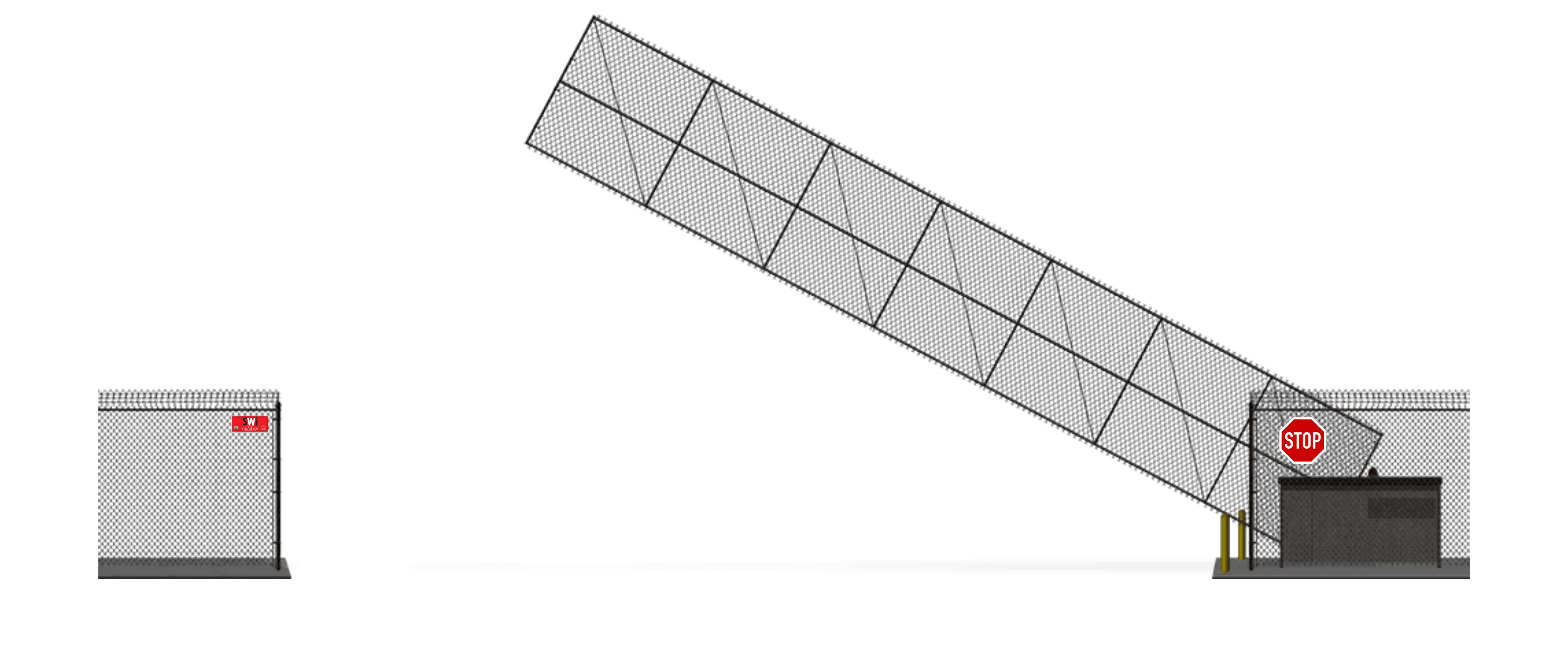 Automated chain link Vertical Pivot gate in open position