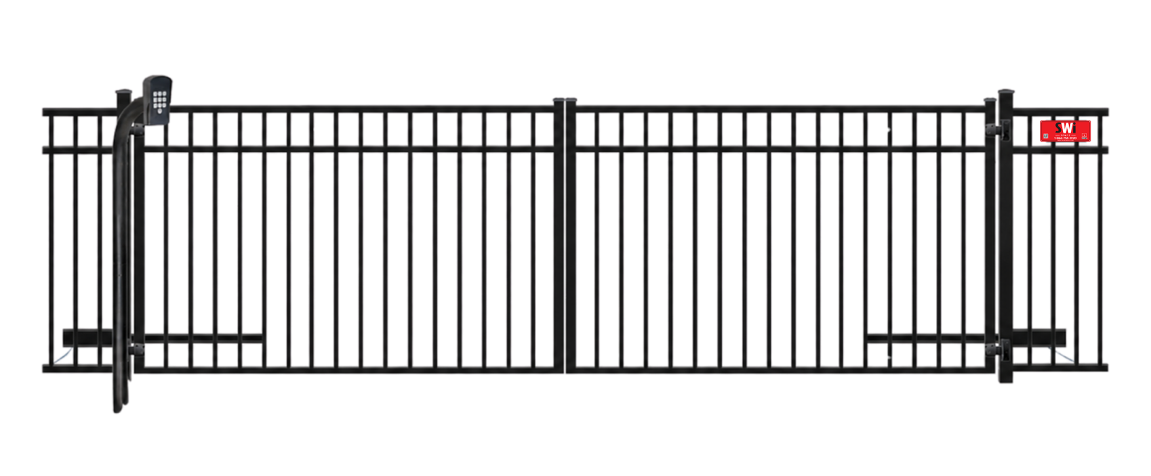 Metal swinging estate gate in closed position
