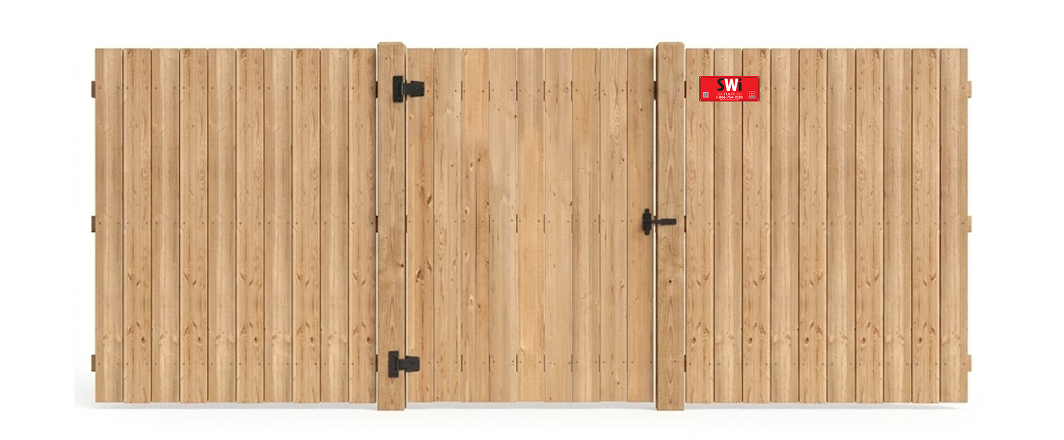 Wood gate in closed position