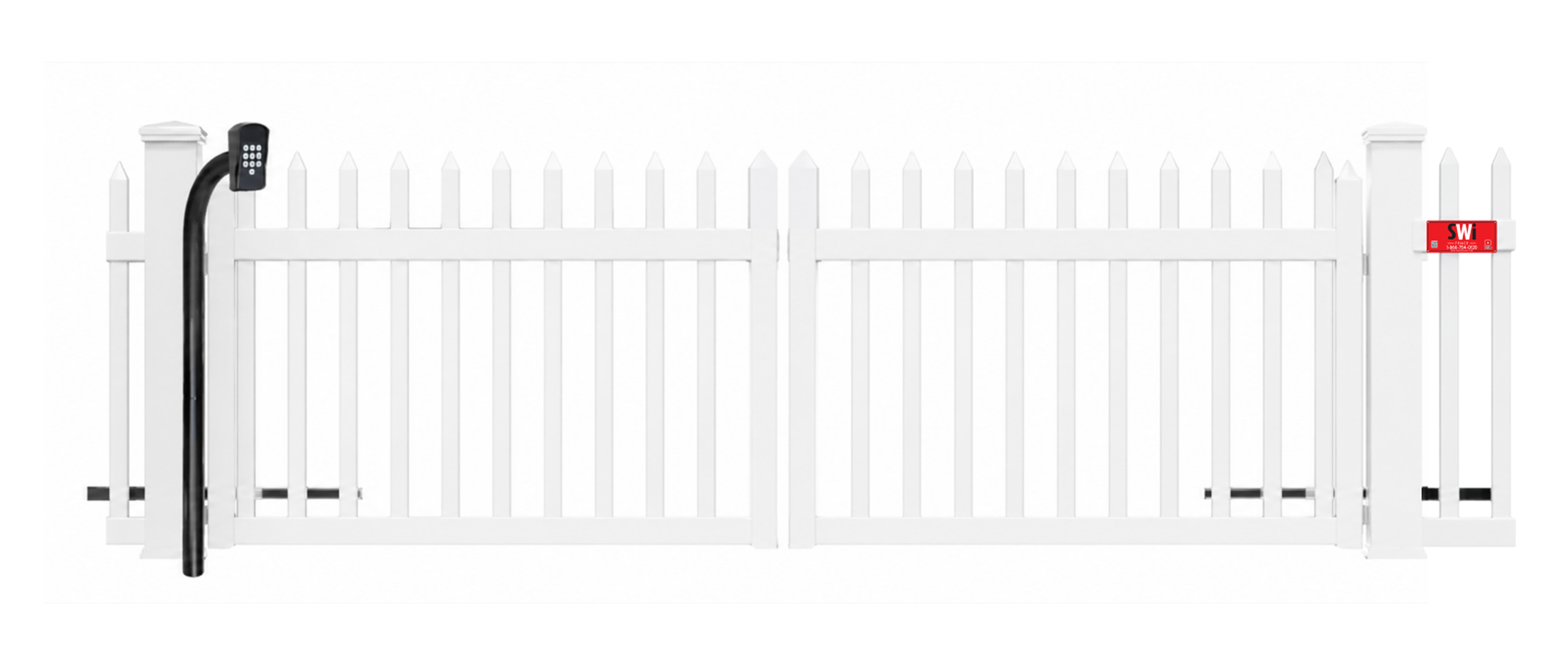 Vinyl swinging estate gate in closed position
