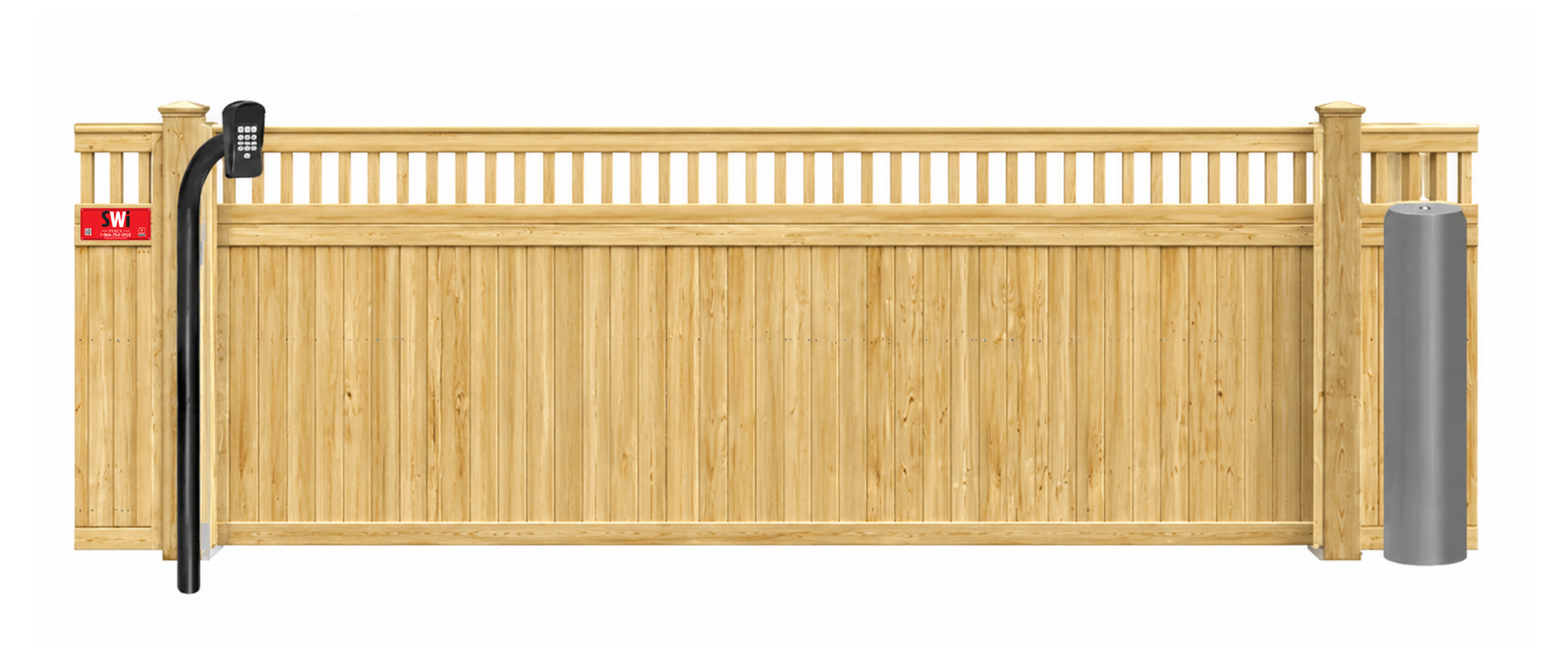 Wood sliding estate gate in closed position