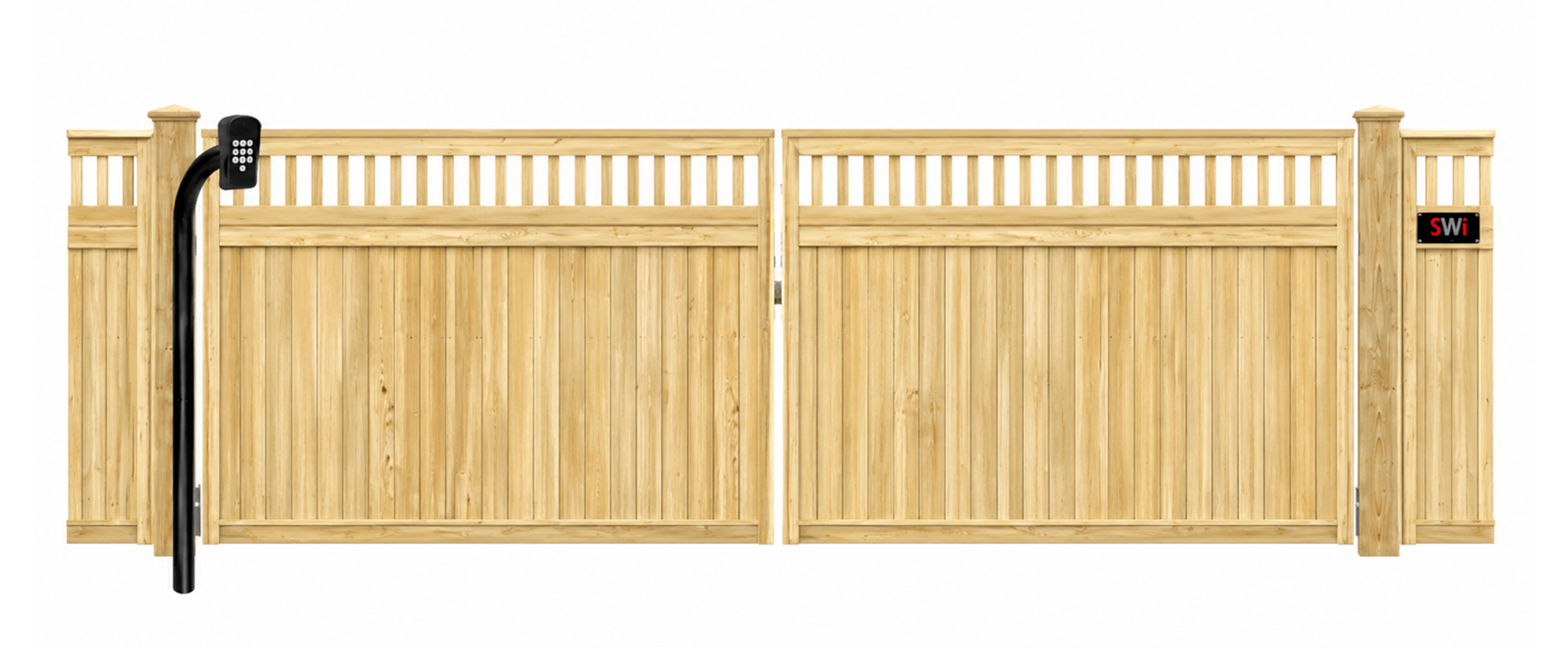 Wood swinging estate gate in closed position