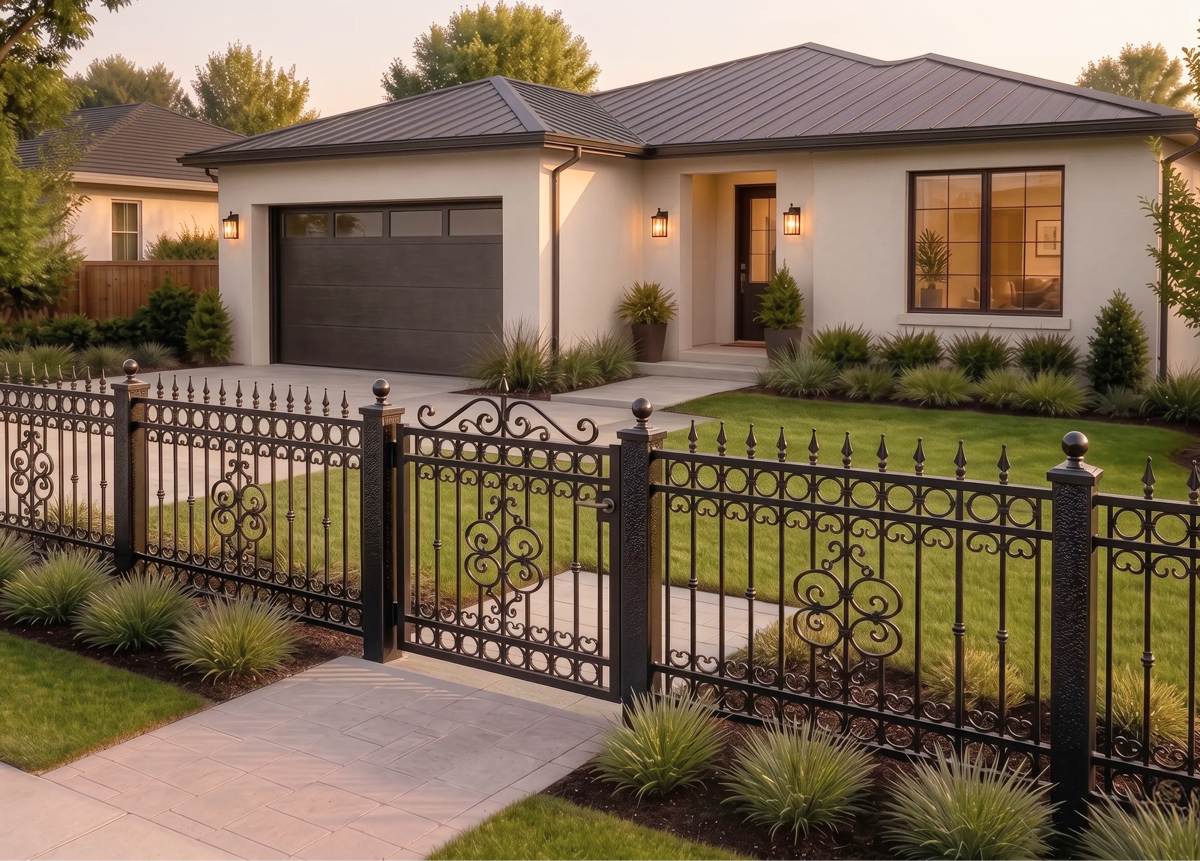 Residential Ornamental steel fence installation for the Wyoming area.